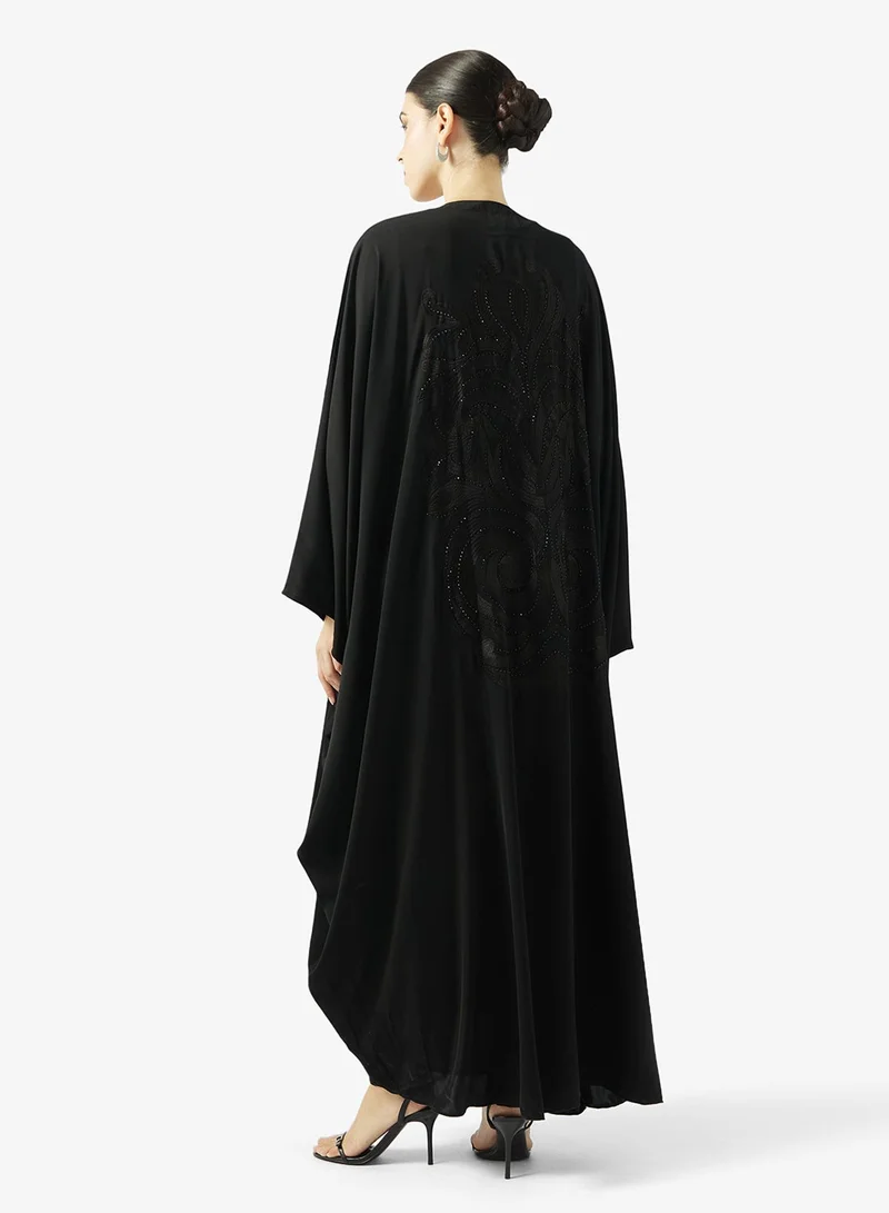 hayas closet  Black Embellished Abaya With Sheila for Women | Best Price UAE